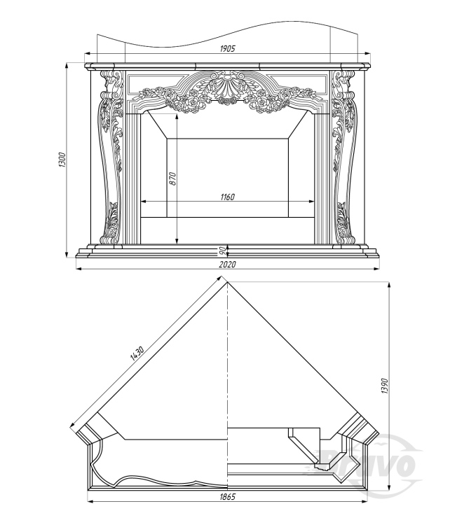 Портал для камина Bravo Виктория Daino Reale мрамор бежевый угловой