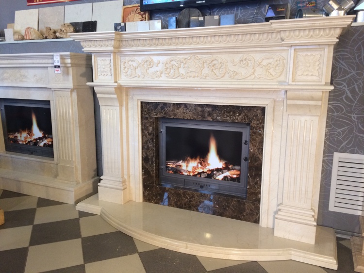 Портал для каміна Bravo Прага Botticino + Emperador Dark мармур бежевий/коричневий прямий