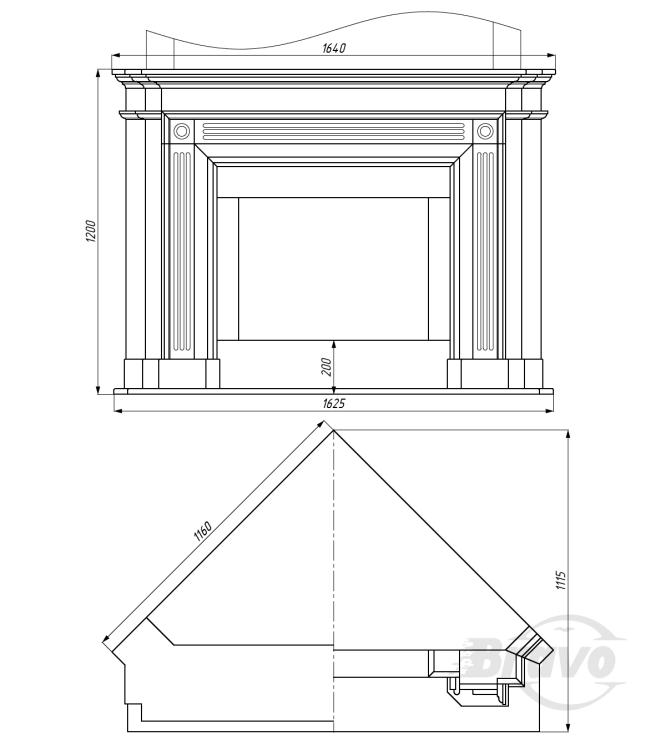 Портал для каміна Bravo Рига Polaris мармур білий кутовий
